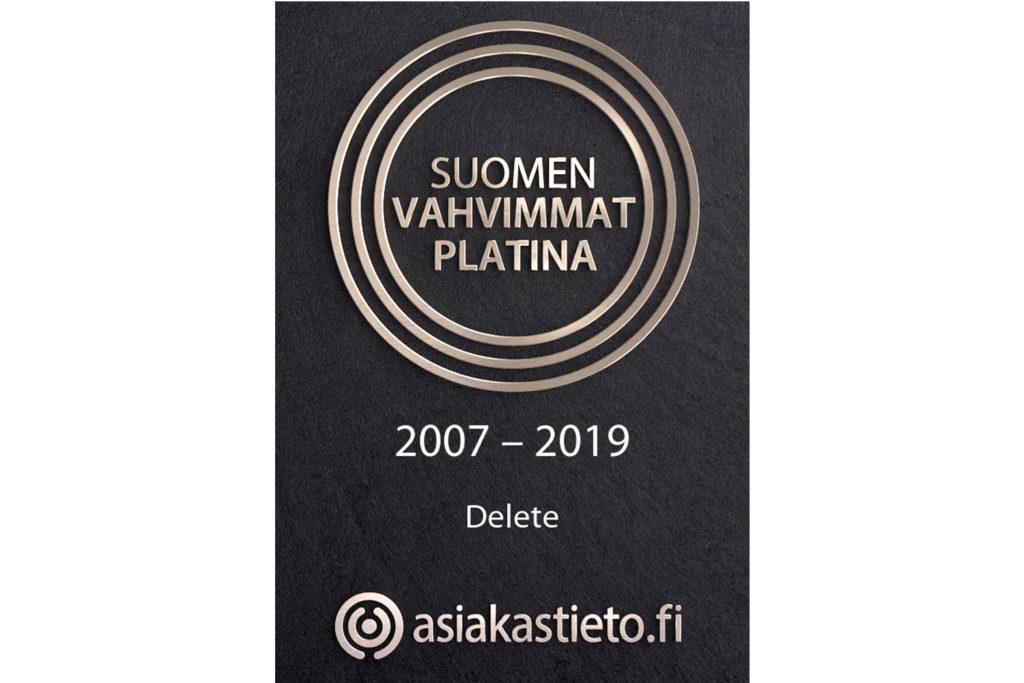 Deletelle on myönnetty Suomen Vahvimmat Platina-sertifikaatti