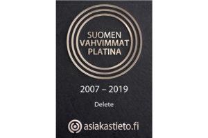 Deletelle on myönnetty Suomen Vahvimmat Platina-sertifikaatti